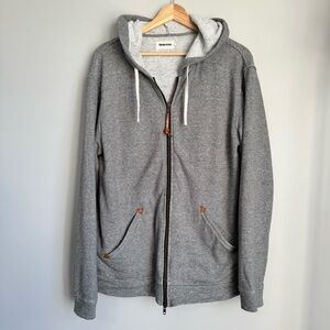 Taylor Stitch Apres Hoodie Gray Striped Full Zip Hooded Sweatshirt Olive Hemp